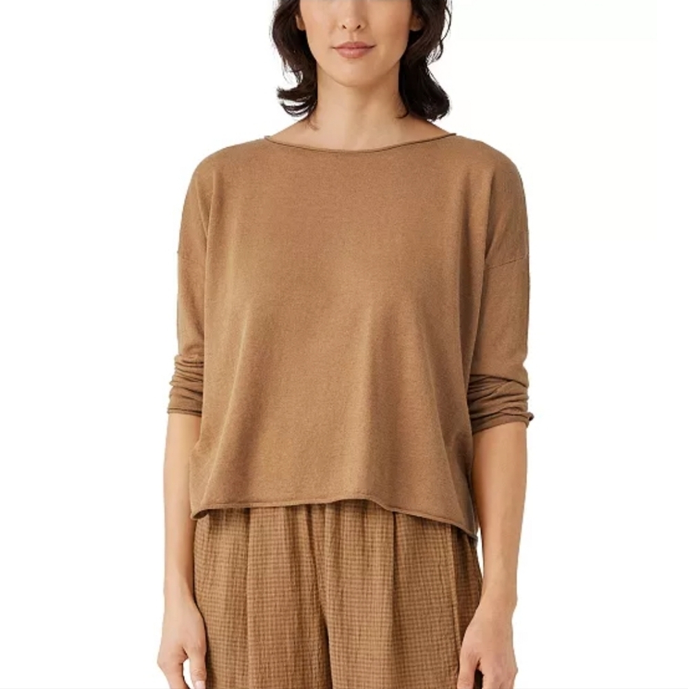 Eileen Fisher Organic Linen & Cotton Top Longsleeve Relaxed Fit Size Large